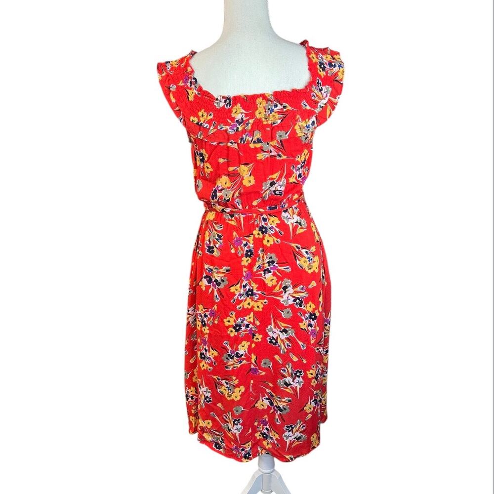 Anthropologie Red Floral Midi dress summer belted sundress conversations size 2 - Picture 7 of 10